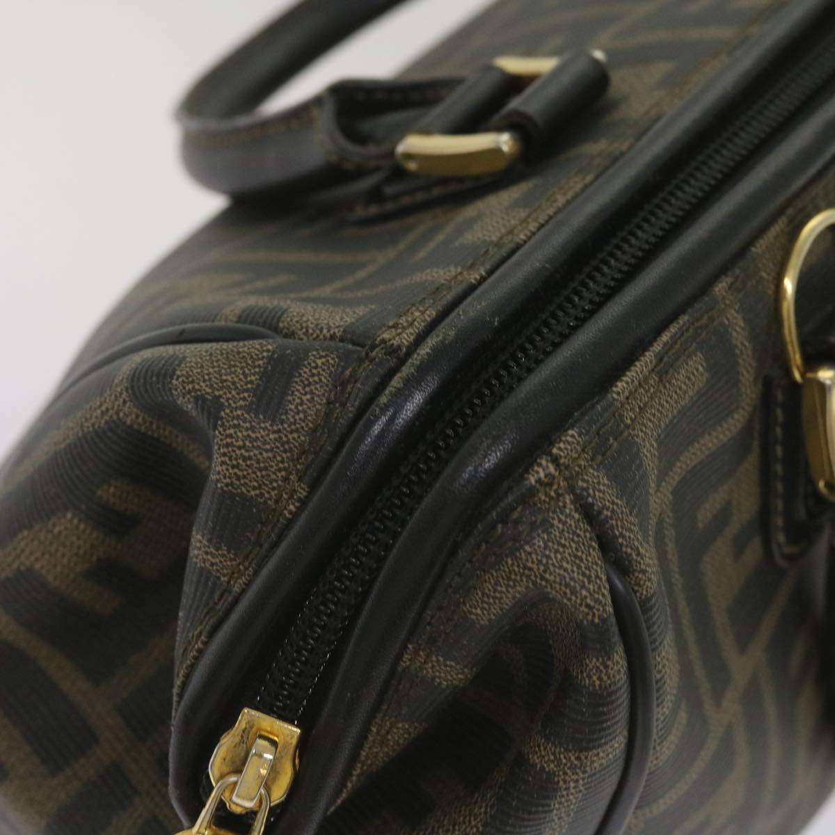 FENDI Zucca Canvas Hand Bag Black Brownyk11054