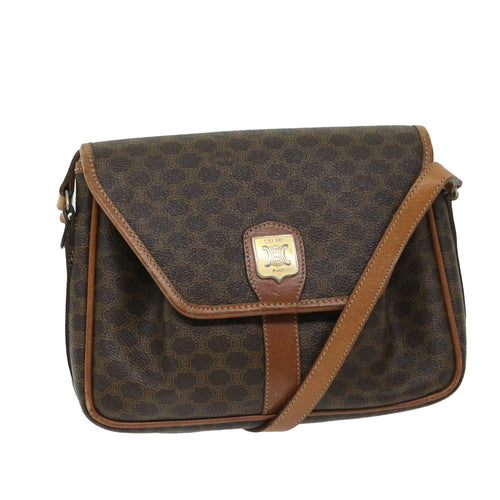 CELINE Macadam Canvas Shoulder Bag PVC Leather Brown 11066