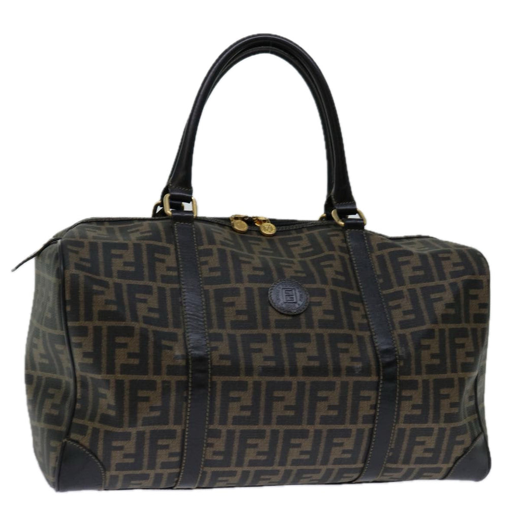 FENDI Zucca Canvas Boston Bag Brown Blackyk11110
