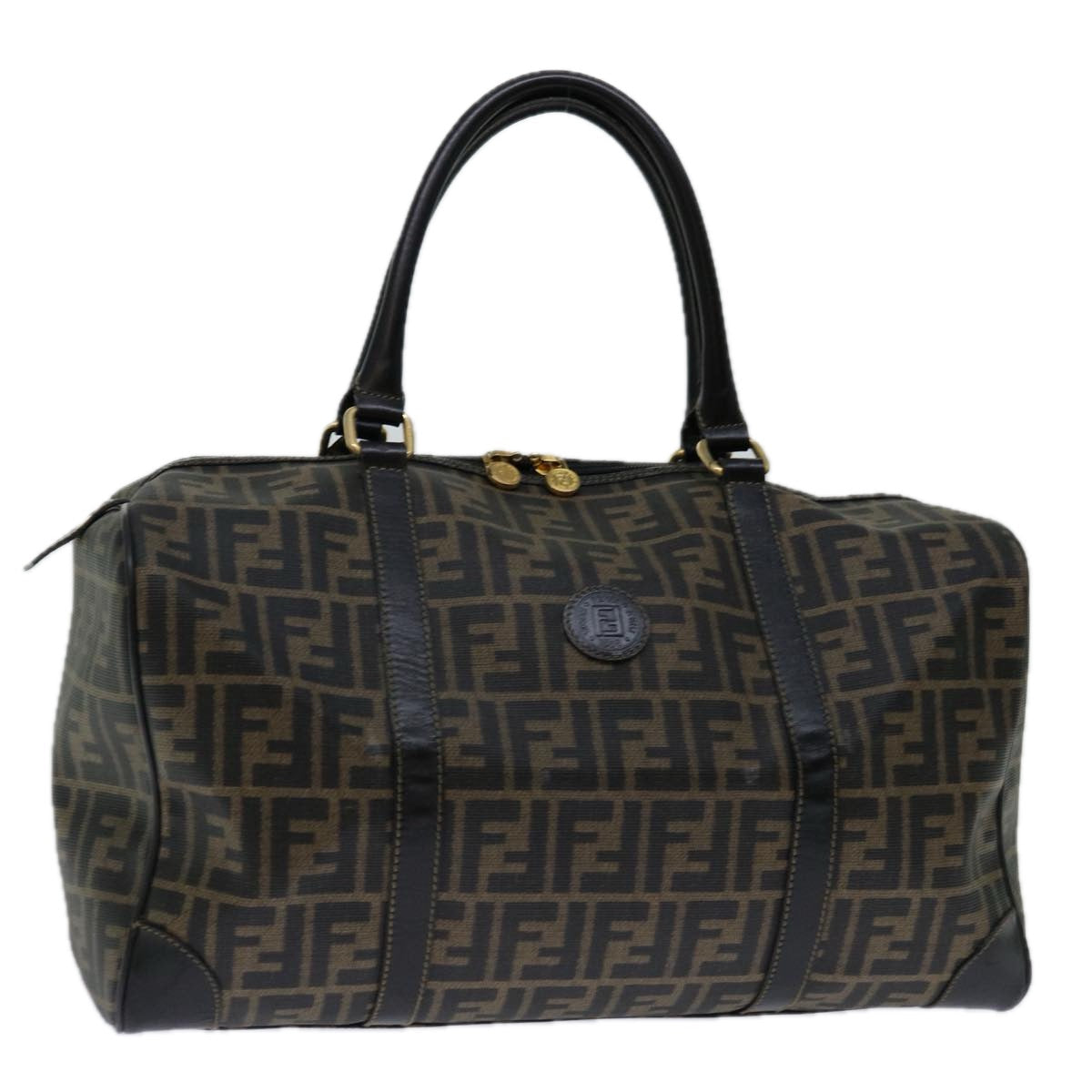 FENDI Zucca Canvas Boston Bag Brown Blackyk11110