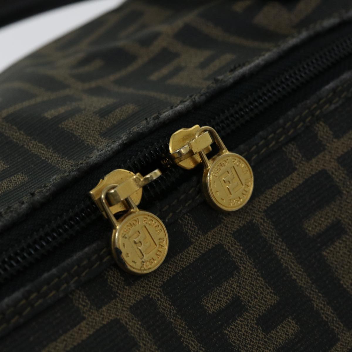 FENDI Zucca Canvas Boston Bag Brown Blackyk11110