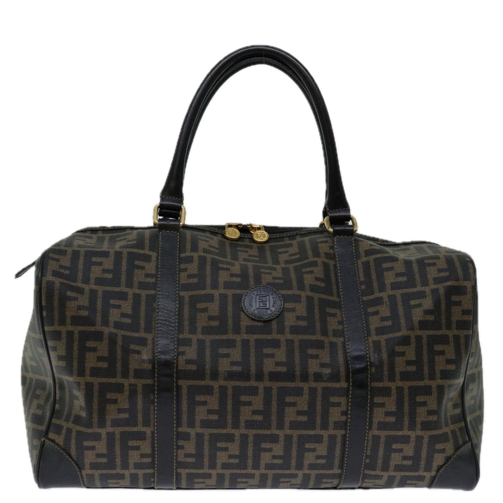 FENDI Zucca Canvas Boston Bag Brown Blackyk11110