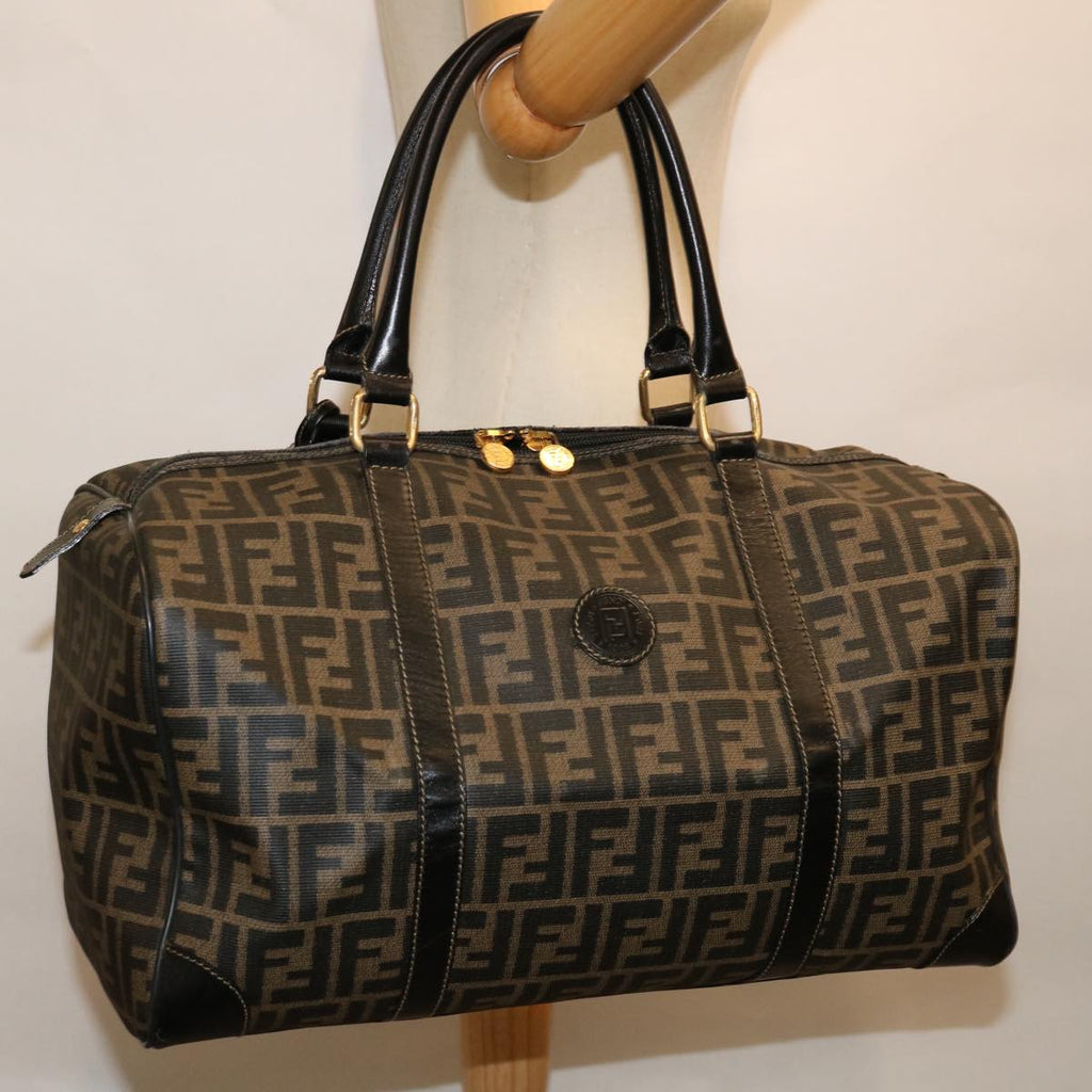 FENDI Zucca Canvas Boston Bag Brown Blackyk11110