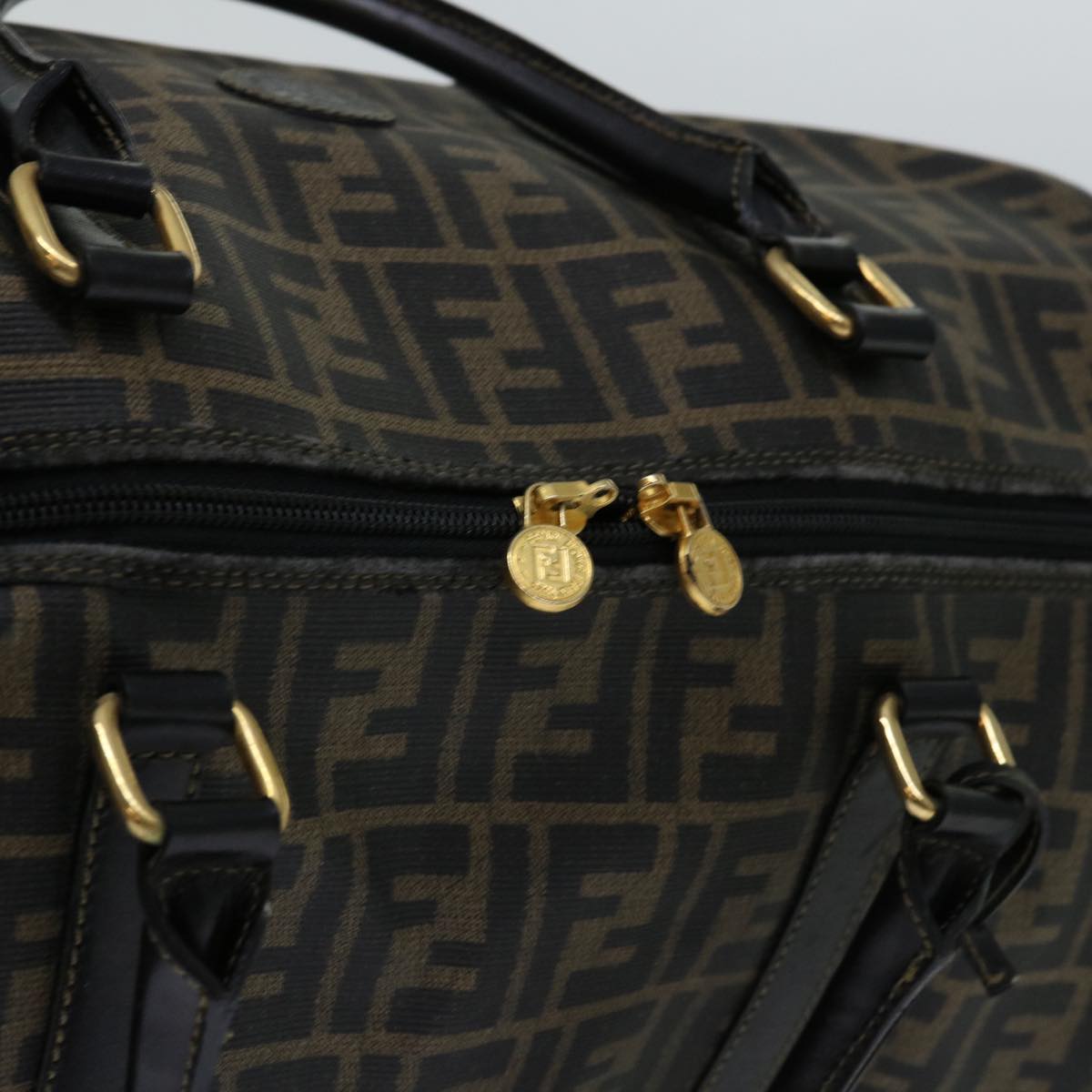 FENDI Zucca Canvas Boston Bag Brown Blackyk11110