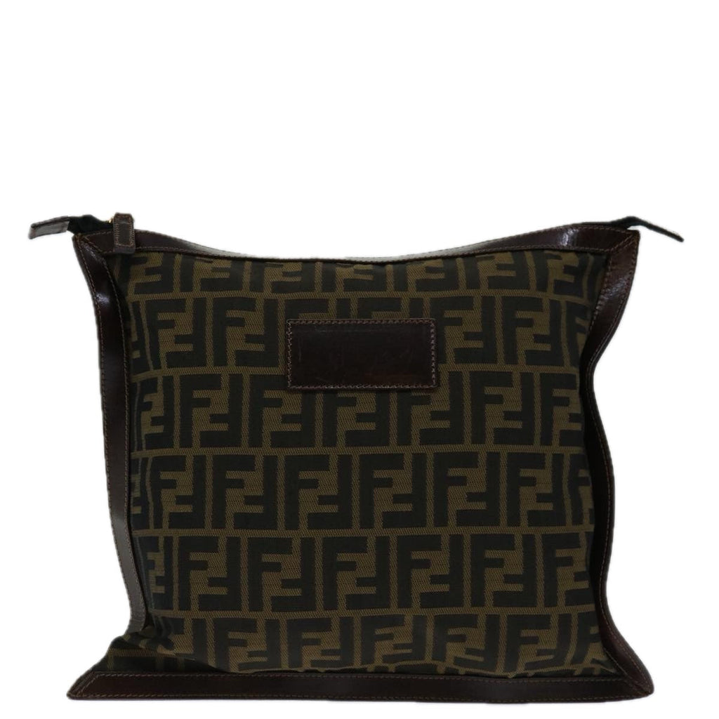 FENDI Zucca Canvas Clutch Bag Black Brownyk11175