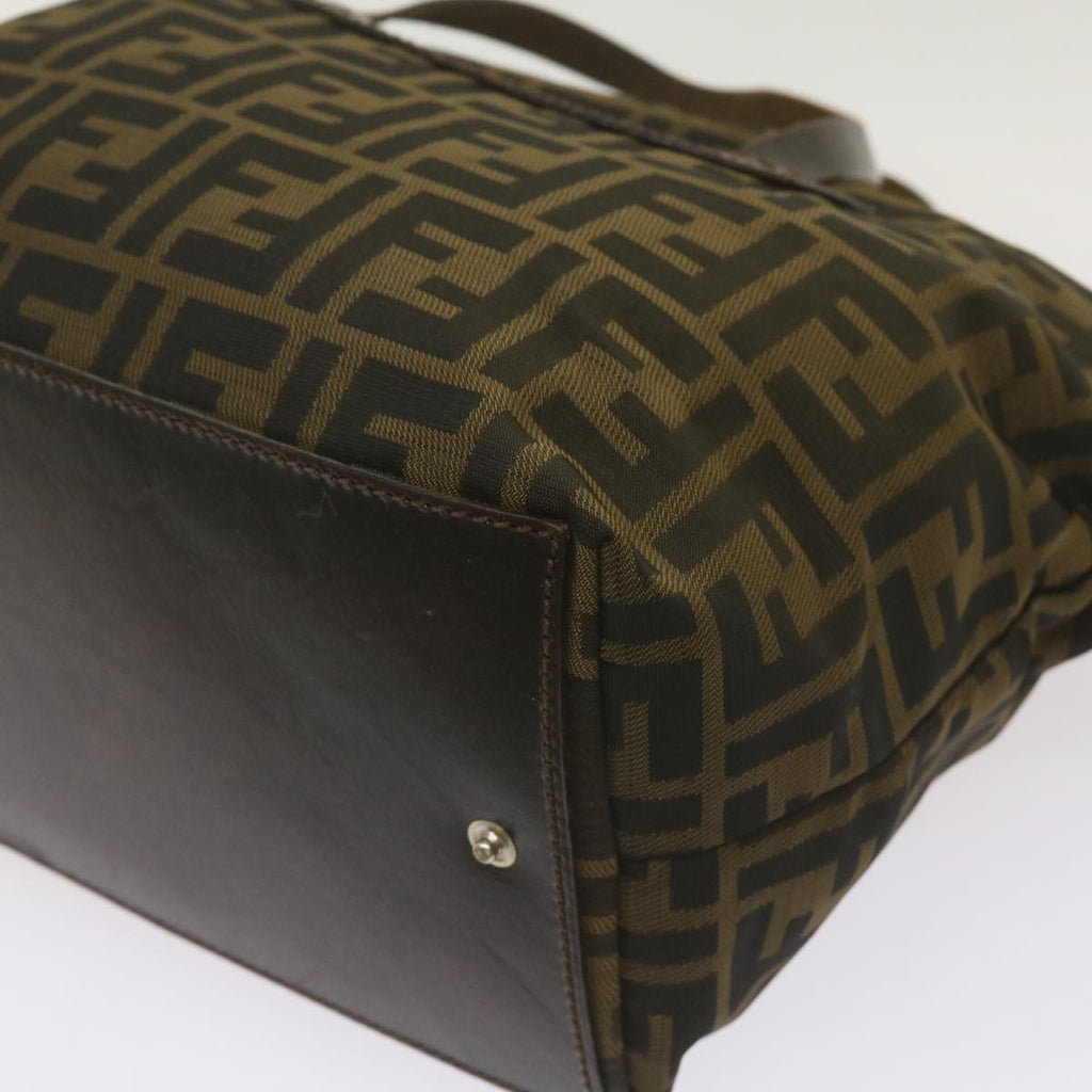 FENDI Zucca Canvas Hand Bag Brown Blackyk11227