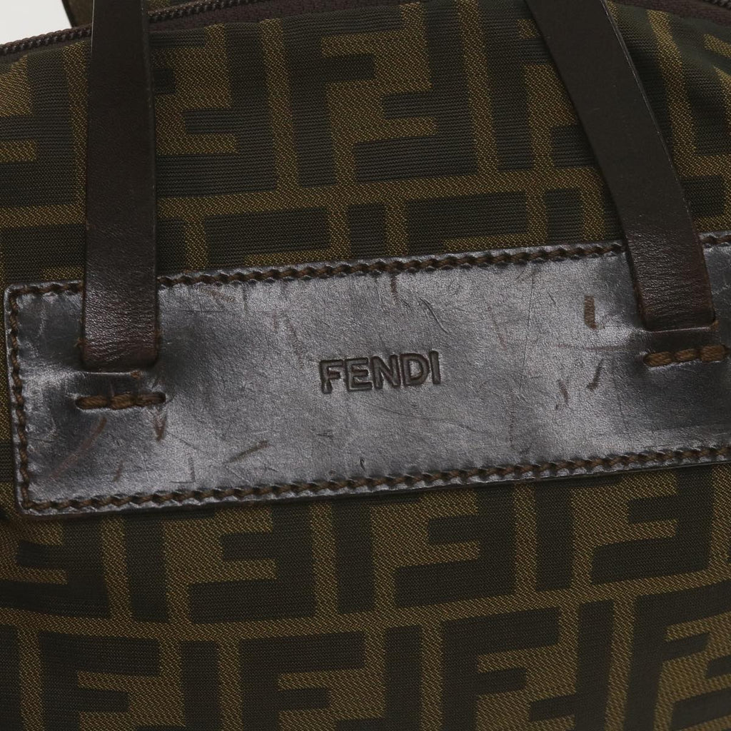 FENDI Zucca Canvas Hand Bag Brown Blackyk11227