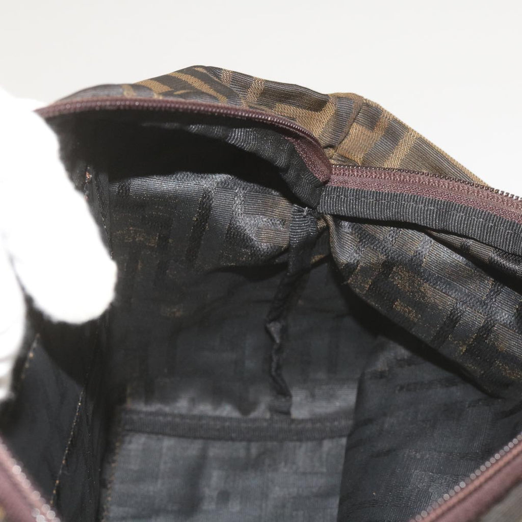 FENDI Zucca Canvas Hand Bag Brown Blackyk11227