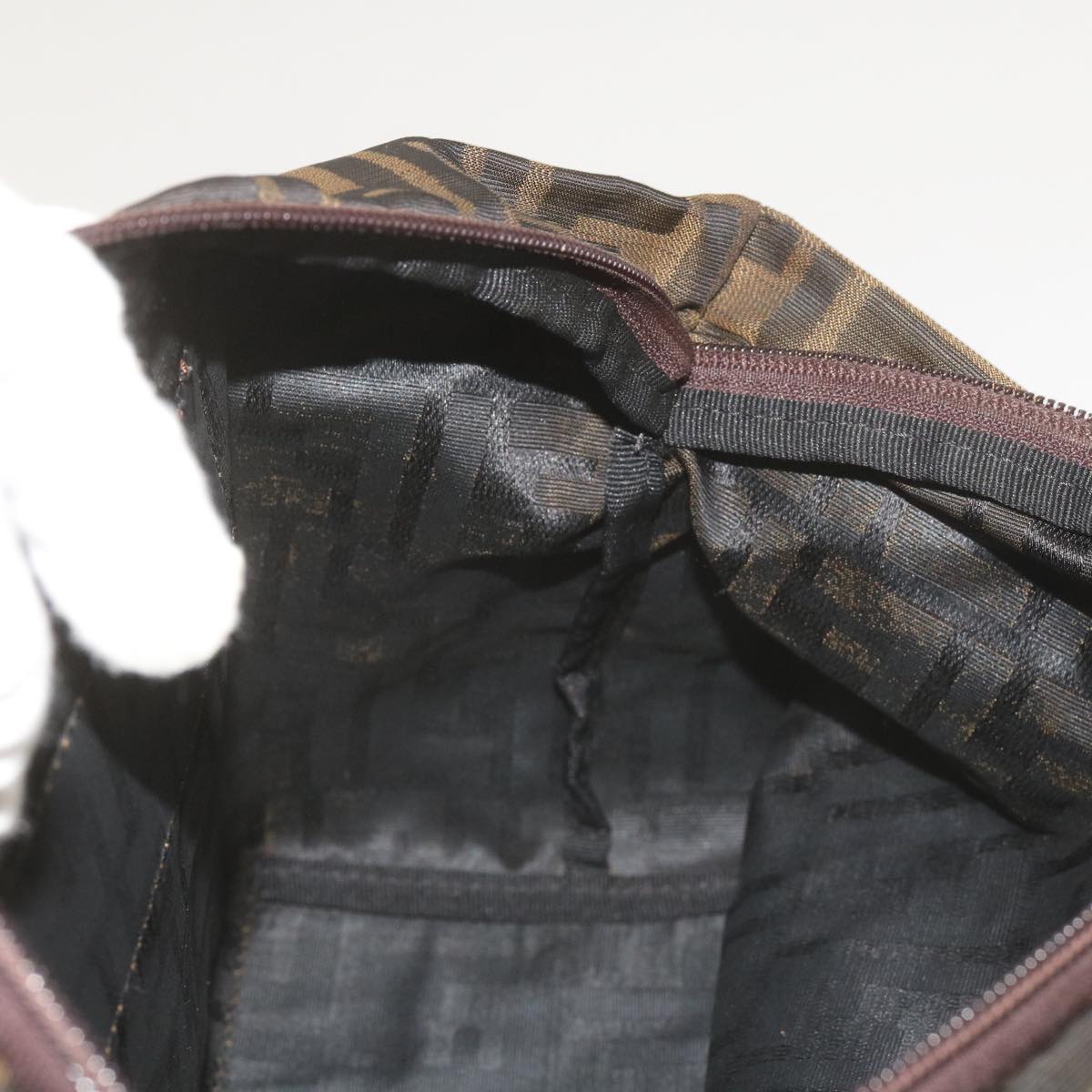 FENDI Zucca Canvas Hand Bag Brown Blackyk11227