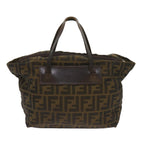 FENDI Zucca Canvas Hand Bag Brown Blackyk11227