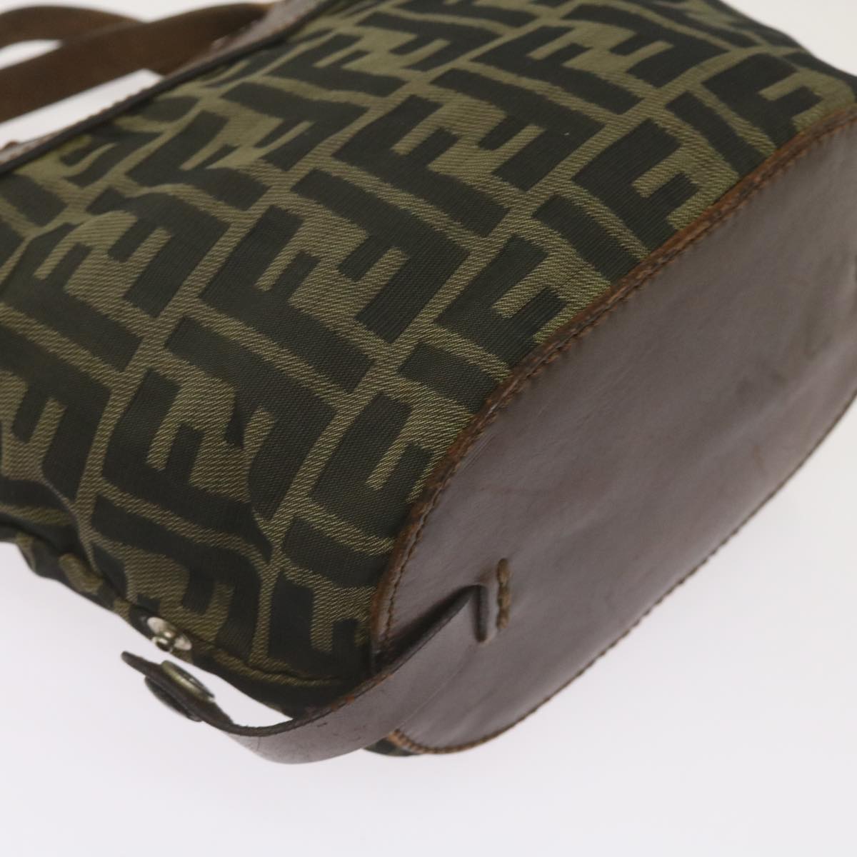 FENDI Zucca Canvas Hand Bag Brown Blackyk11238