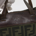 FENDI Zucca Canvas Hand Bag Brown Blackyk11238