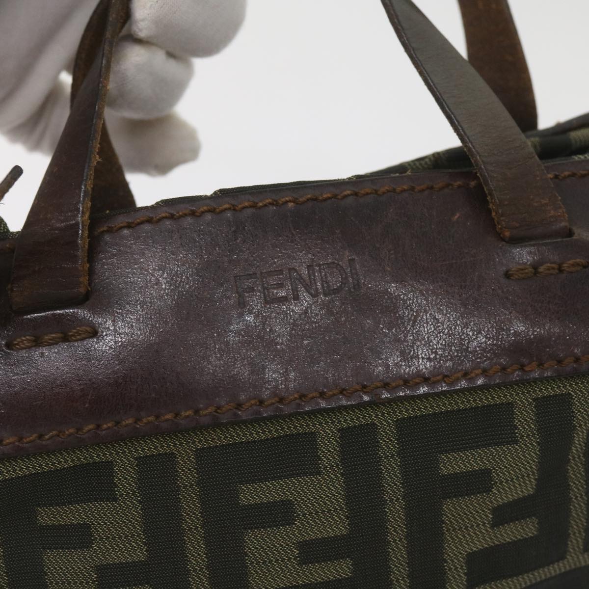 FENDI Zucca Canvas Hand Bag Brown Blackyk11238