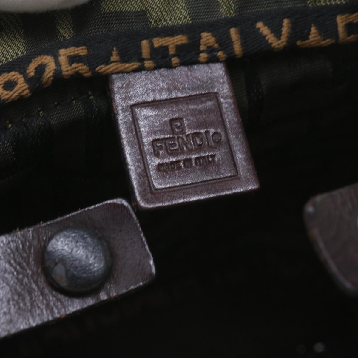 FENDI Zucca Canvas Hand Bag Brown Blackyk11238