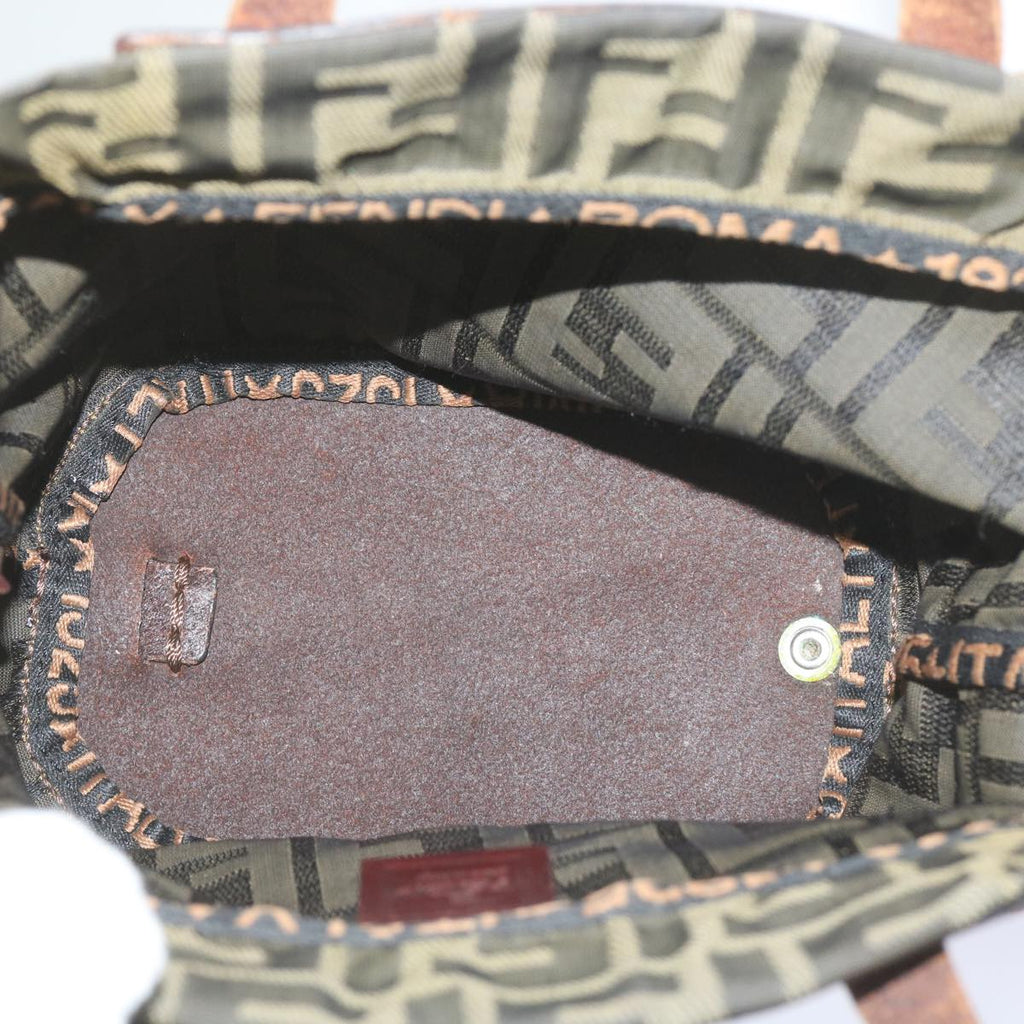 FENDI Zucca Canvas Hand Bag Brown Blackyk11238