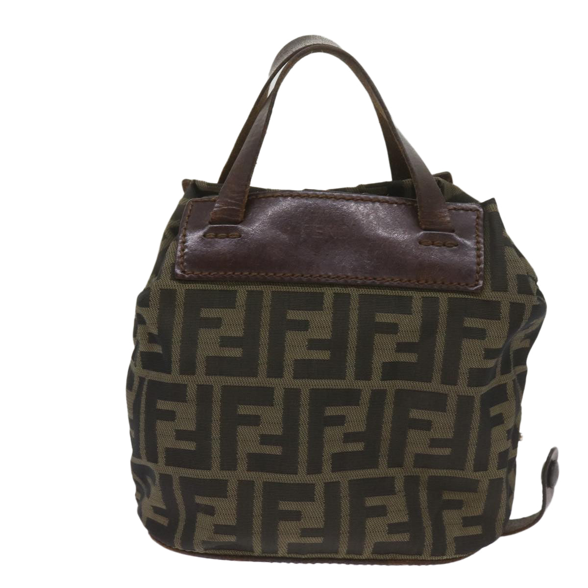 FENDI Zucca Canvas Hand Bag Brown Blackyk11238