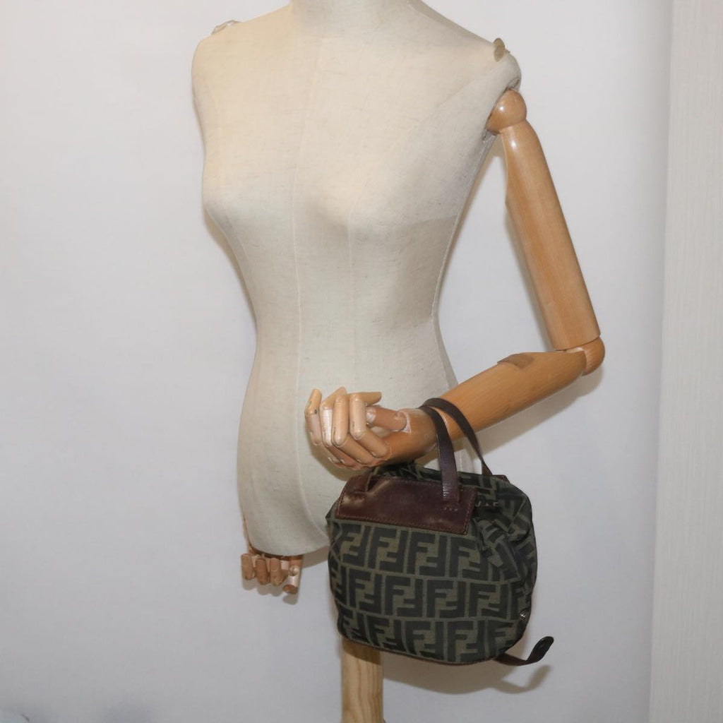 FENDI Zucca Canvas Hand Bag Brown Blackyk11238