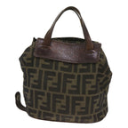 FENDI Zucca Canvas Hand Bag Brown Blackyk11238