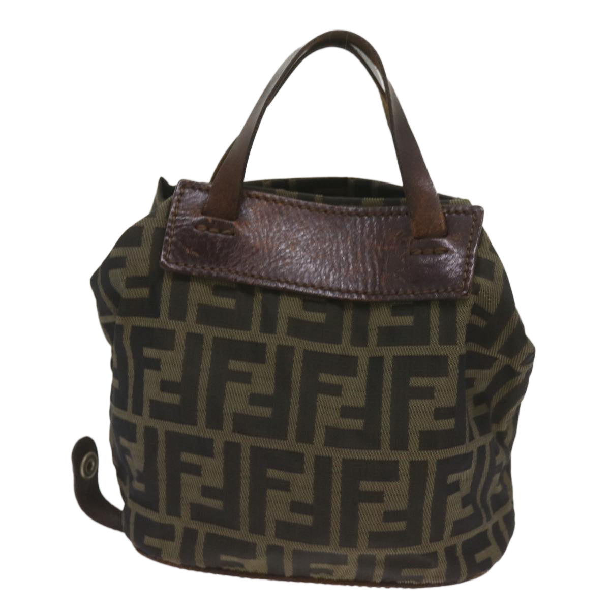 FENDI Zucca Canvas Hand Bag Brown Blackyk11238