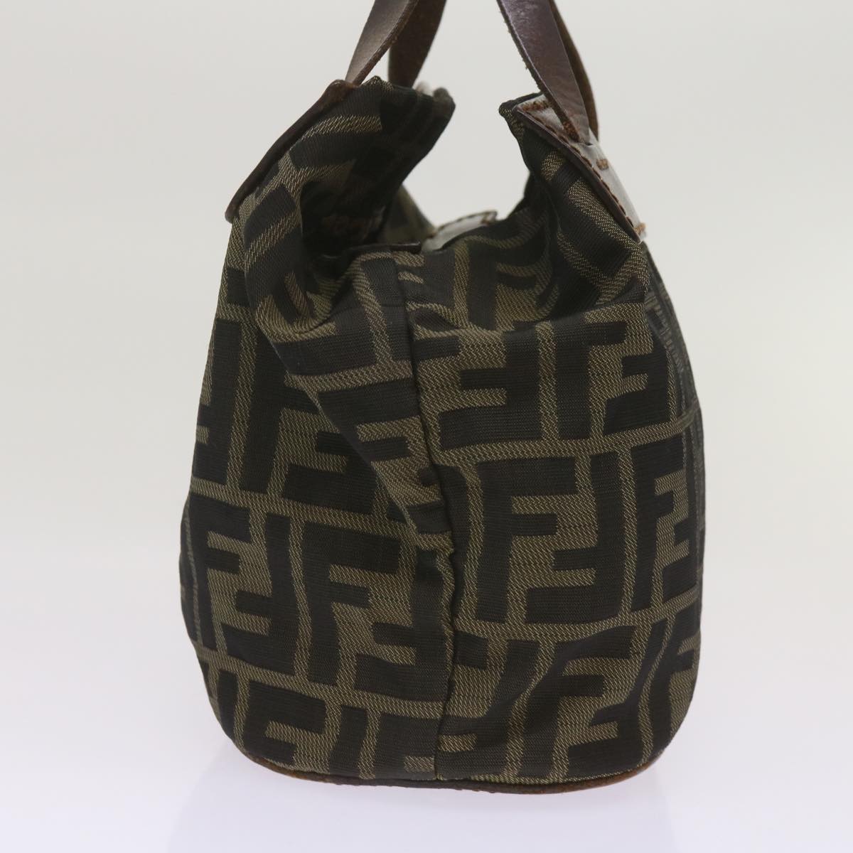 FENDI Zucca Canvas Hand Bag Brown Blackyk11238