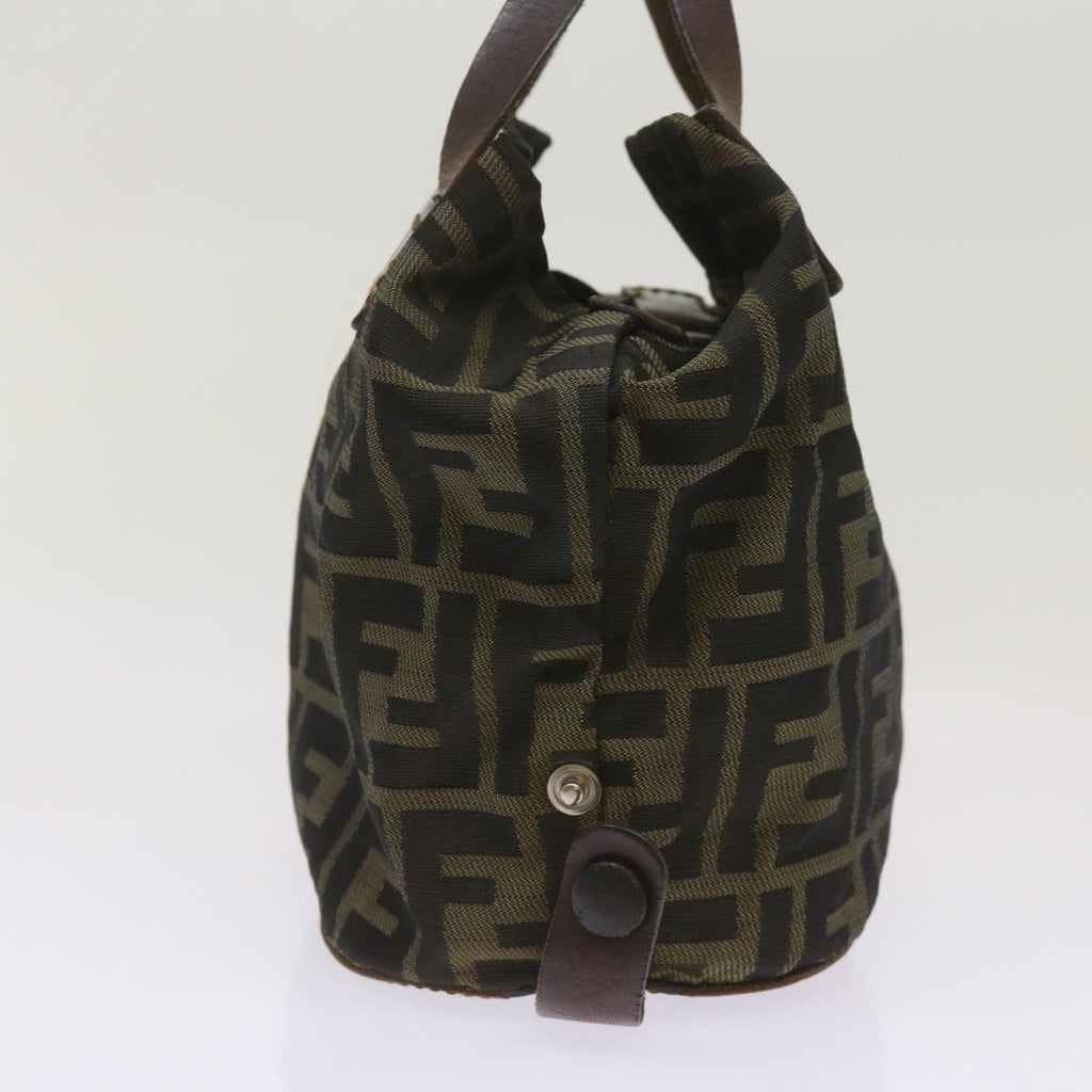 FENDI Zucca Canvas Hand Bag Brown Blackyk11238