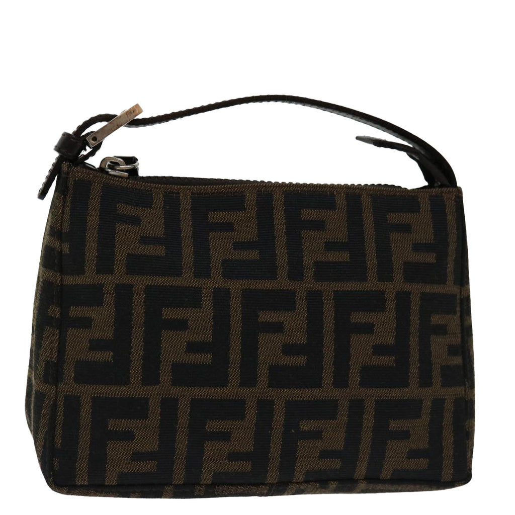 FENDI Zucca Canvas Hand Bag Brown Blackyk11283