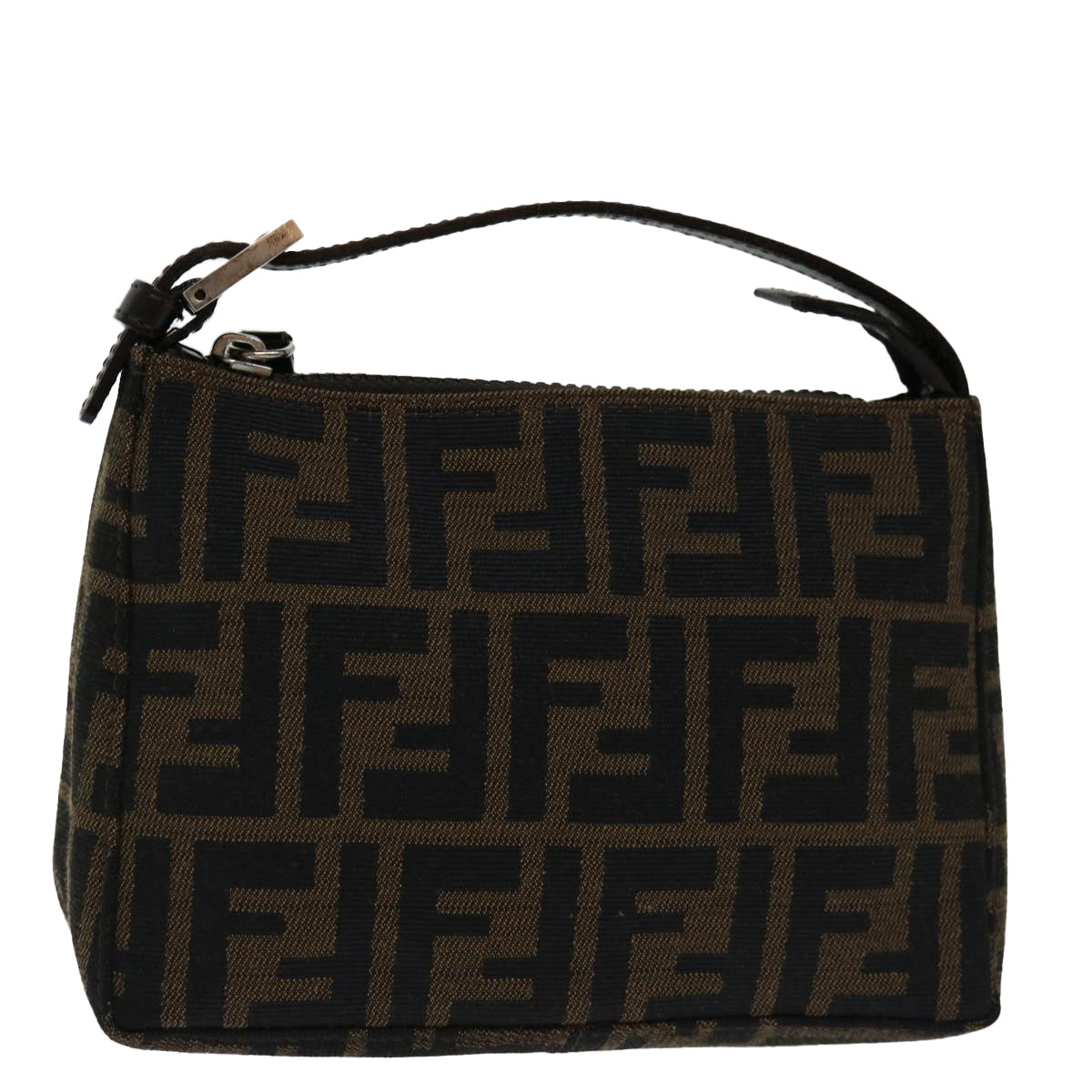 FENDI Zucca Canvas Hand Bag Brown Blackyk11283