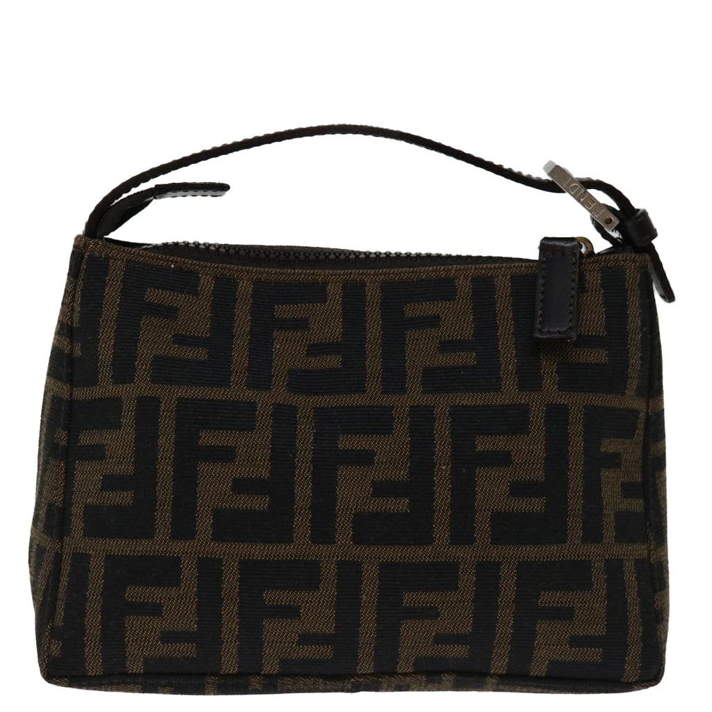 FENDI Zucca Canvas Hand Bag Brown Blackyk11283