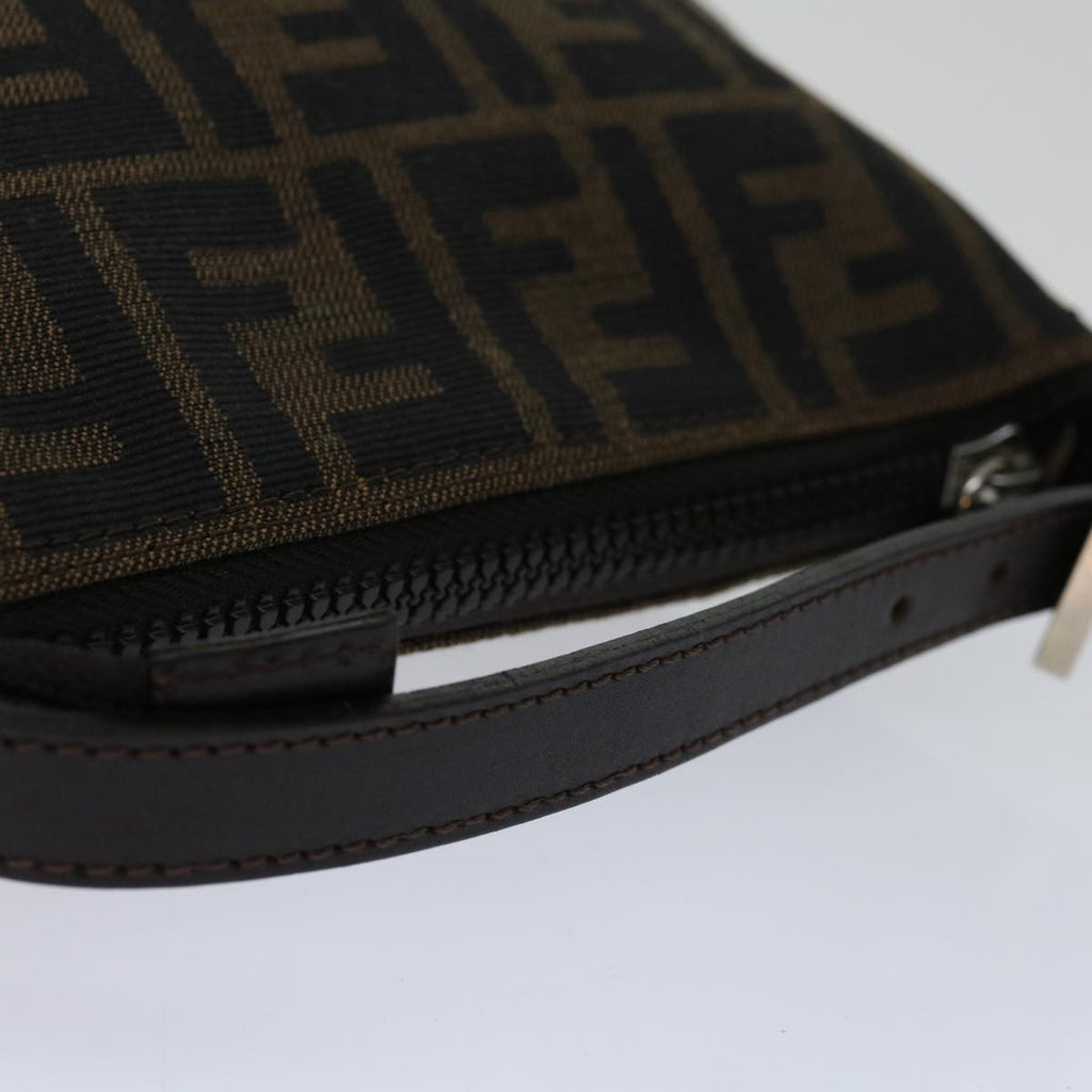 FENDI Zucca Canvas Hand Bag Brown Blackyk11283