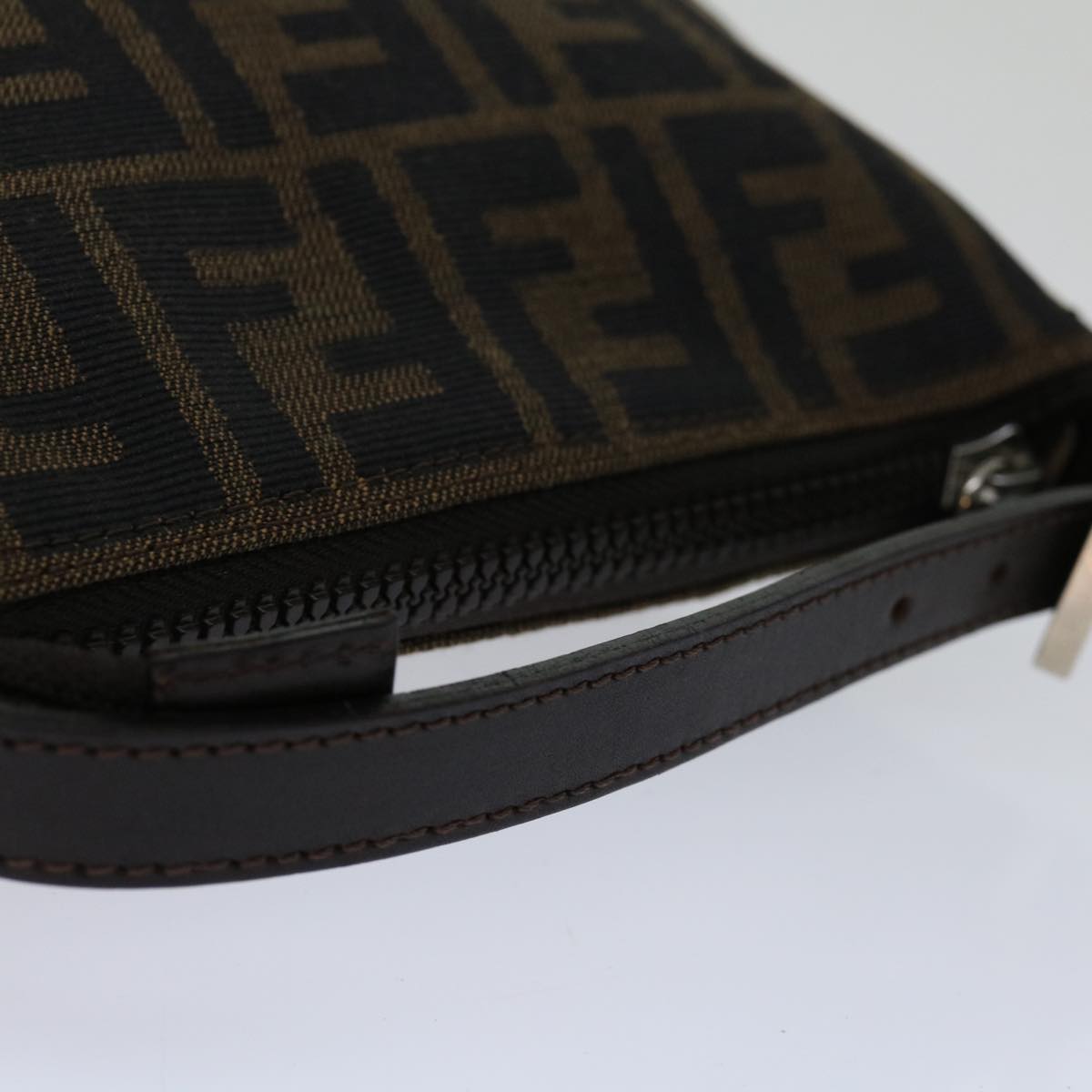 FENDI Zucca Canvas Hand Bag Brown Blackyk11283