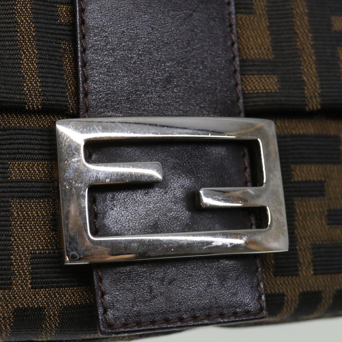 FENDI Zucca Canvas Mamma Baguette Shoulder Bag Black Brownyk11309