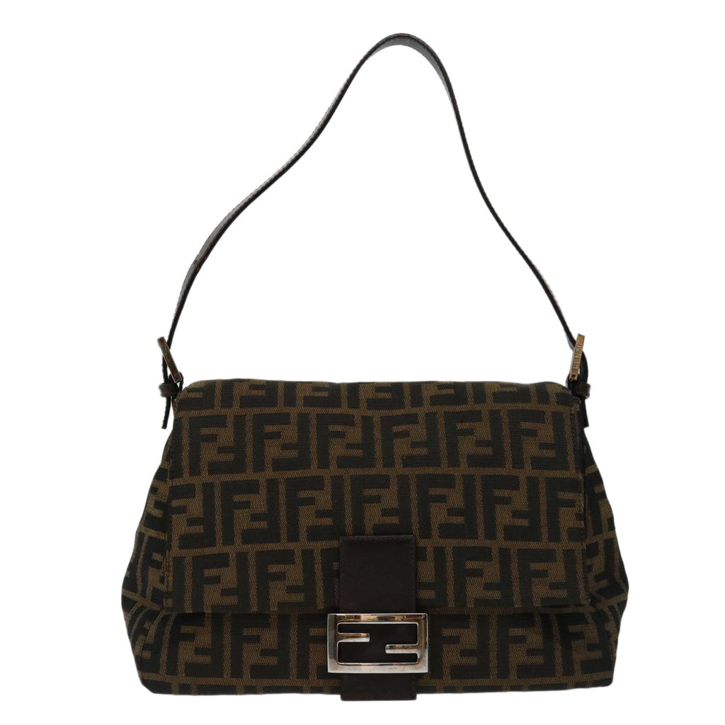 FENDI Zucca Canvas Mamma Baguette Shoulder Bag Black Brownyk11309