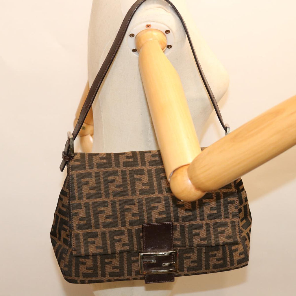 FENDI Zucca Canvas Mamma Baguette Shoulder Bag Black Brownyk11309