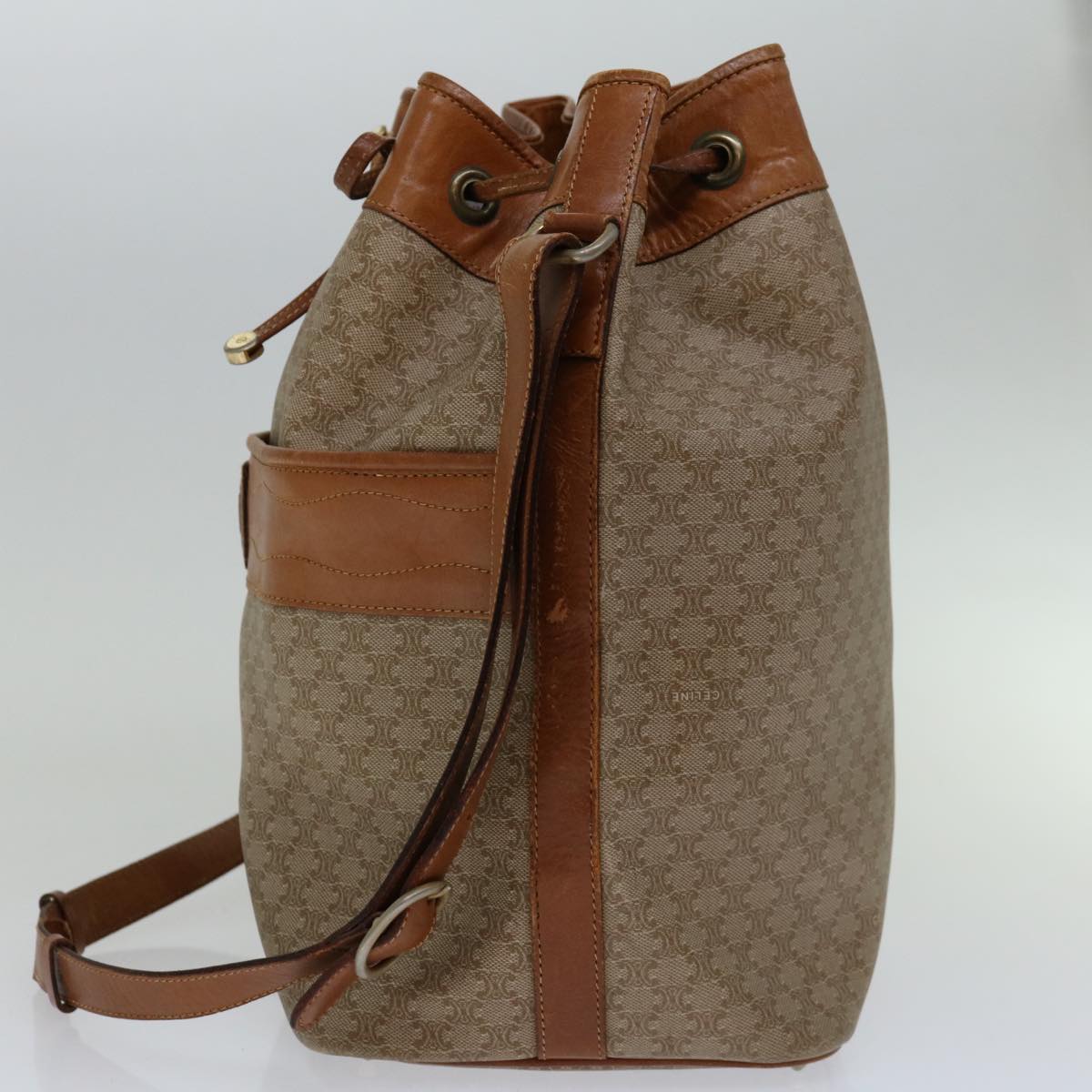 CELINE Macadam Canvas Shoulder Bag PVC Beige Brown Auth yk11377