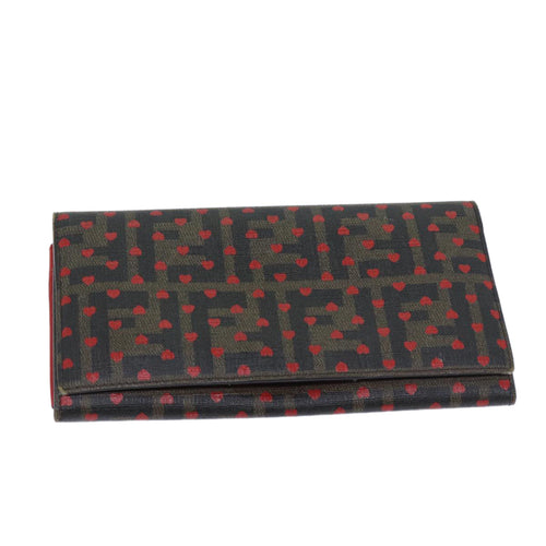 FENDI Zucca Canvas Long Wallet Black Brownyk11434