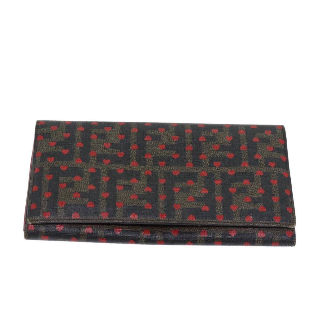 FENDI Zucca Canvas Long Wallet Black Brownyk11434