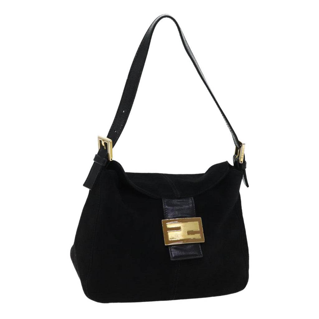 FENDI Mamma Baguette Shoulder Bag Suede Blackyk11454