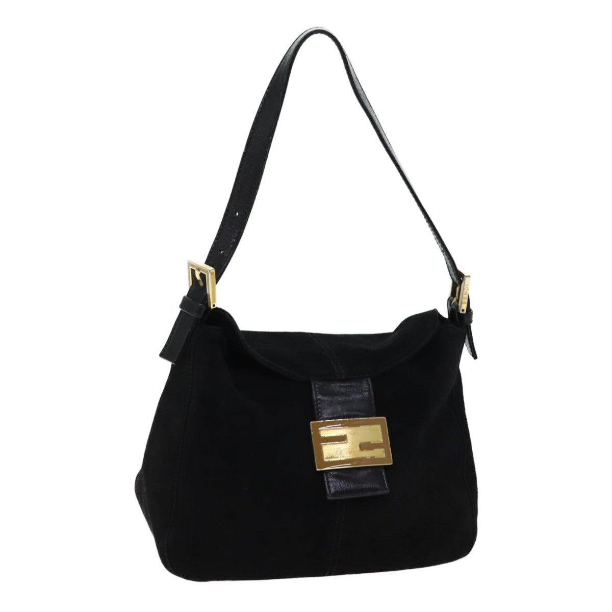 FENDI Mamma Baguette Shoulder Bag Suede Blackyk11454