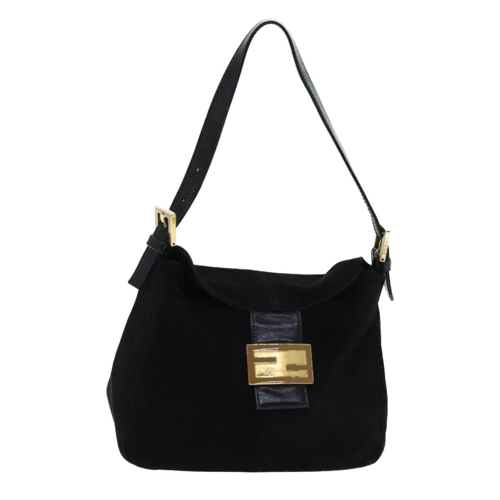 FENDI Mamma Baguette Shoulder Bag Suede Blackyk11454