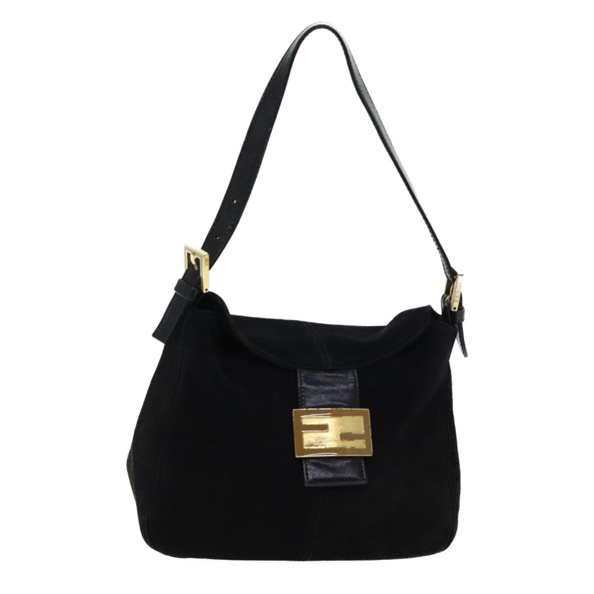 FENDI Mamma Baguette Shoulder Bag Suede Blackyk11454