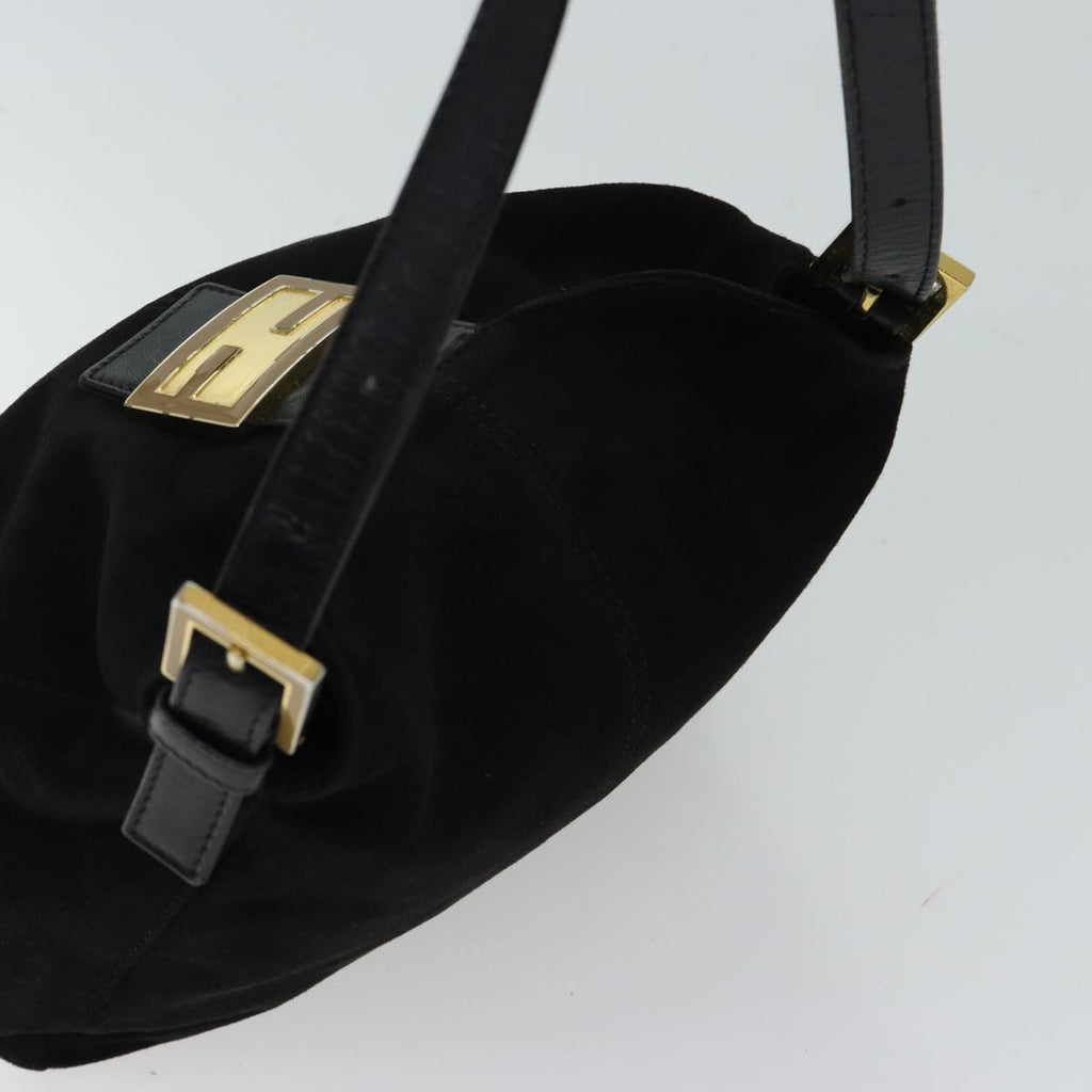 FENDI Mamma Baguette Shoulder Bag Suede Blackyk11454