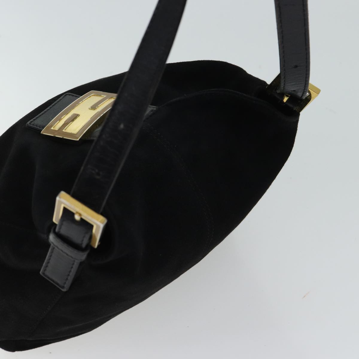 FENDI Mamma Baguette Shoulder Bag Suede Blackyk11454