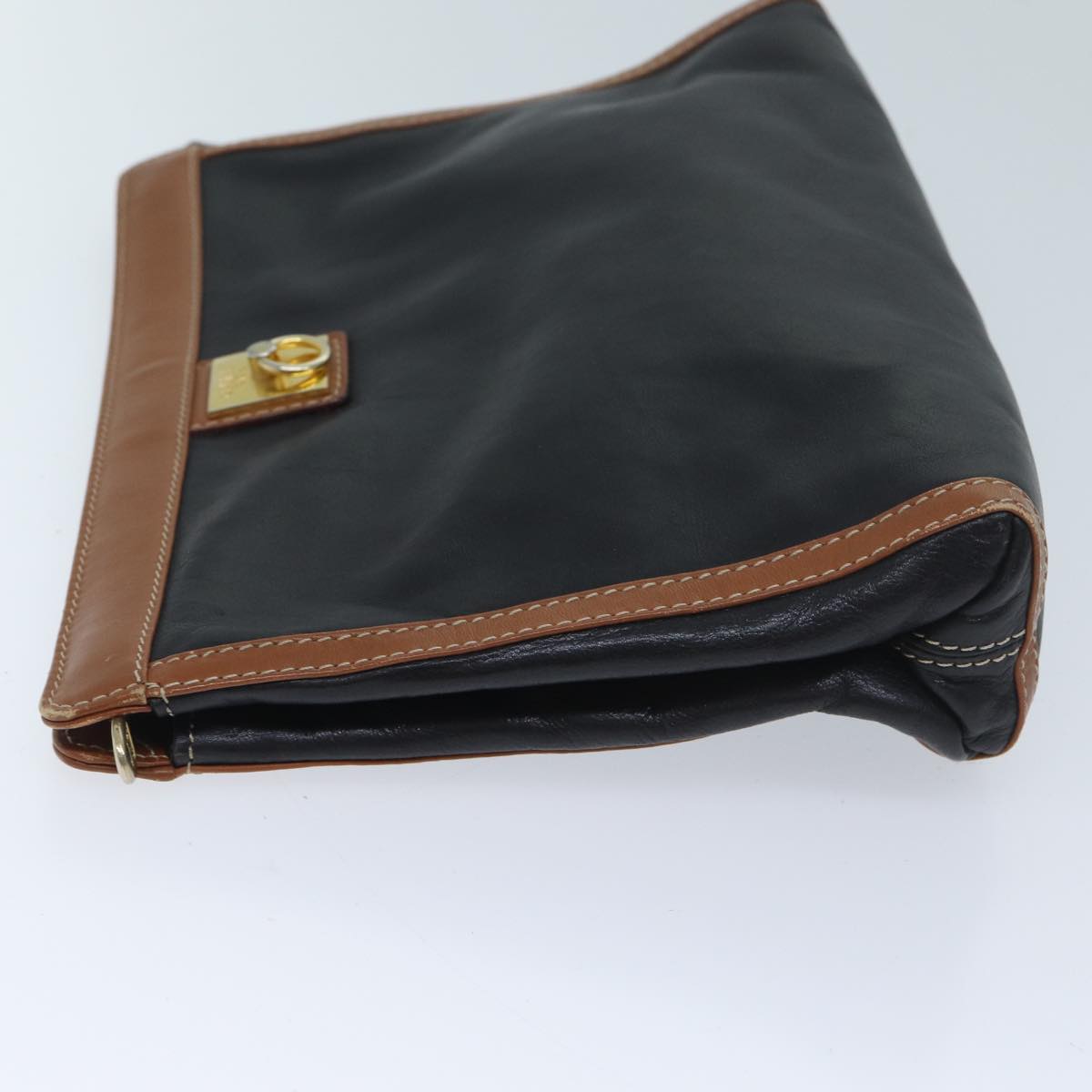 CELINE Clutch Bag Leather Black Auth yk11513