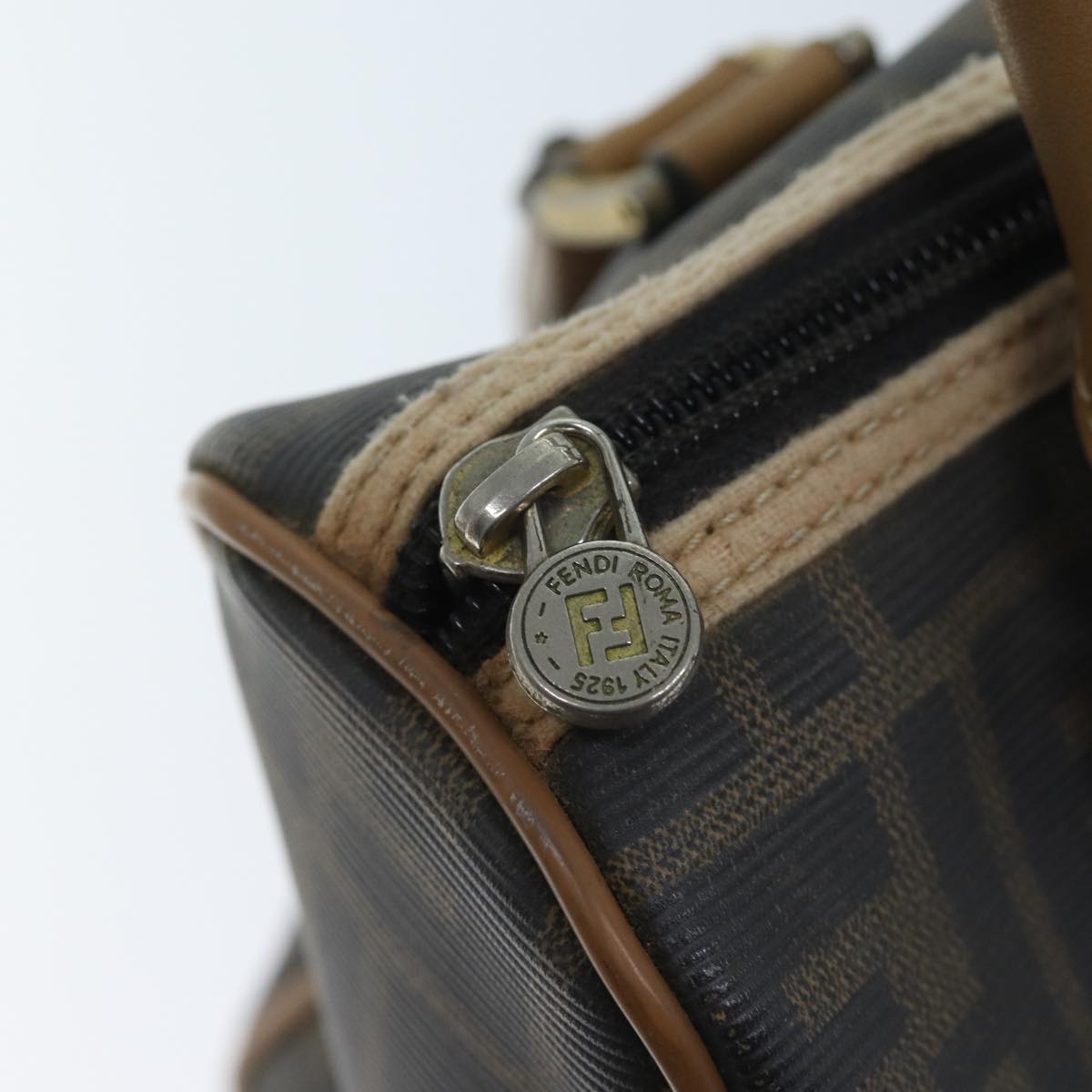FENDI Zucca Canvas Boston Bag Brown Blackyk11516
