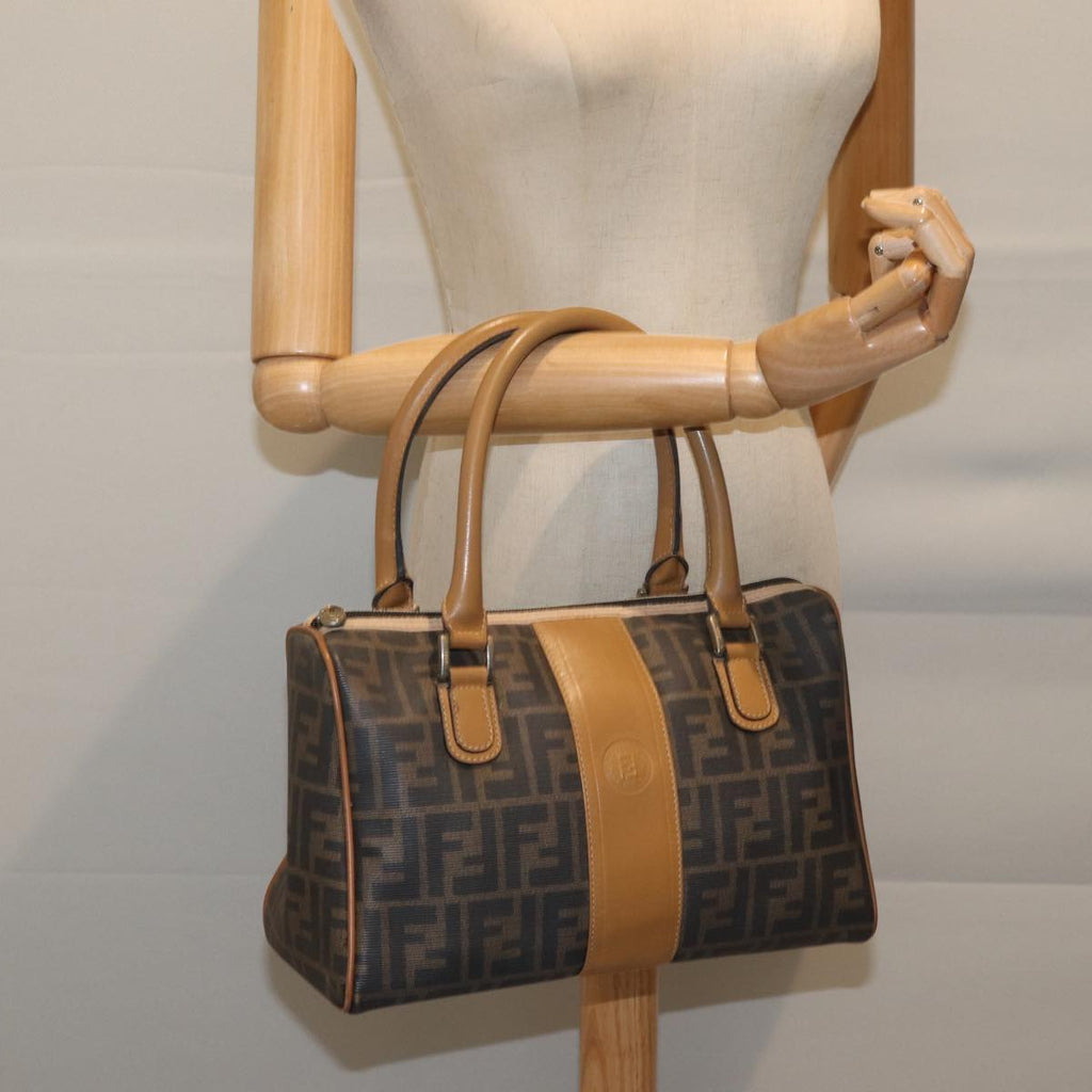 FENDI Zucca Canvas Boston Bag Brown Blackyk11516