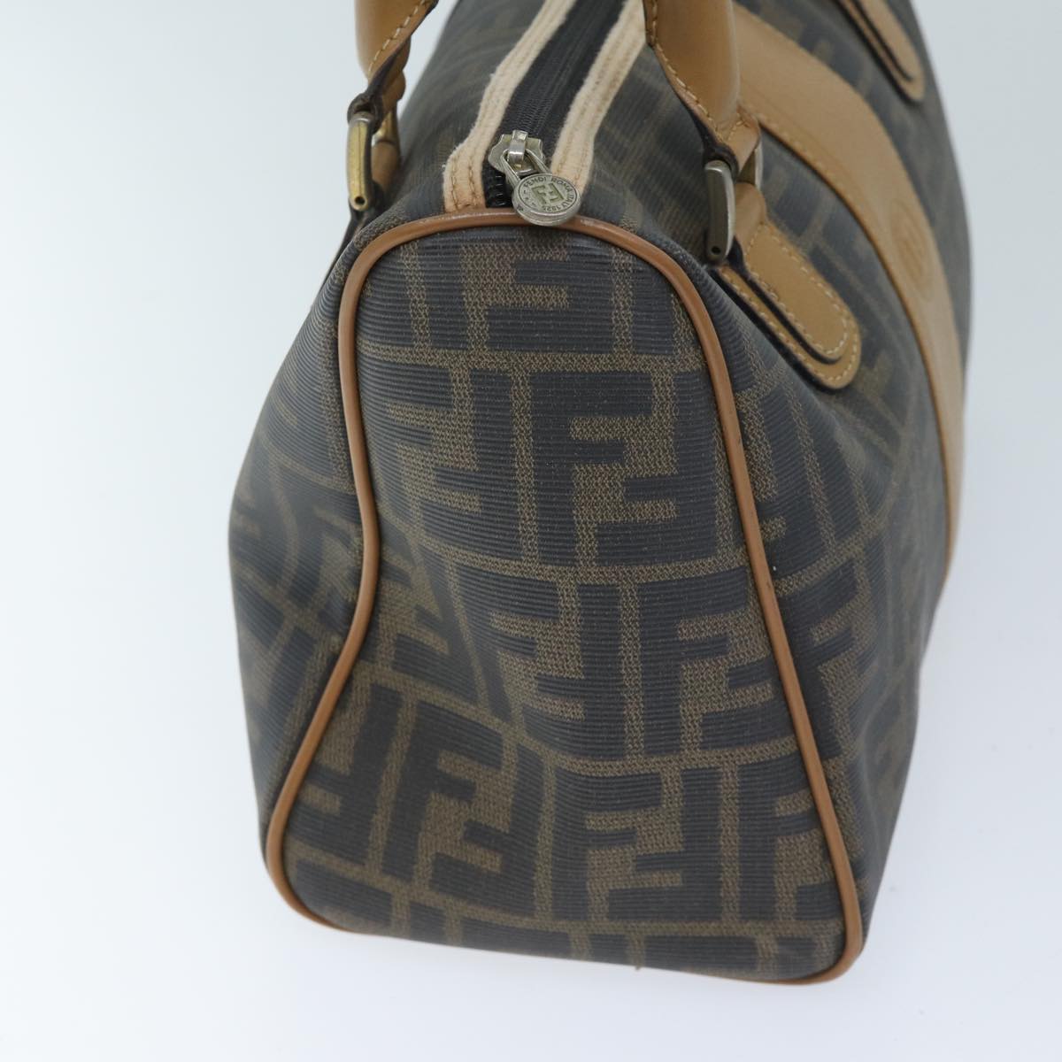 FENDI Zucca Canvas Boston Bag Brown Blackyk11516