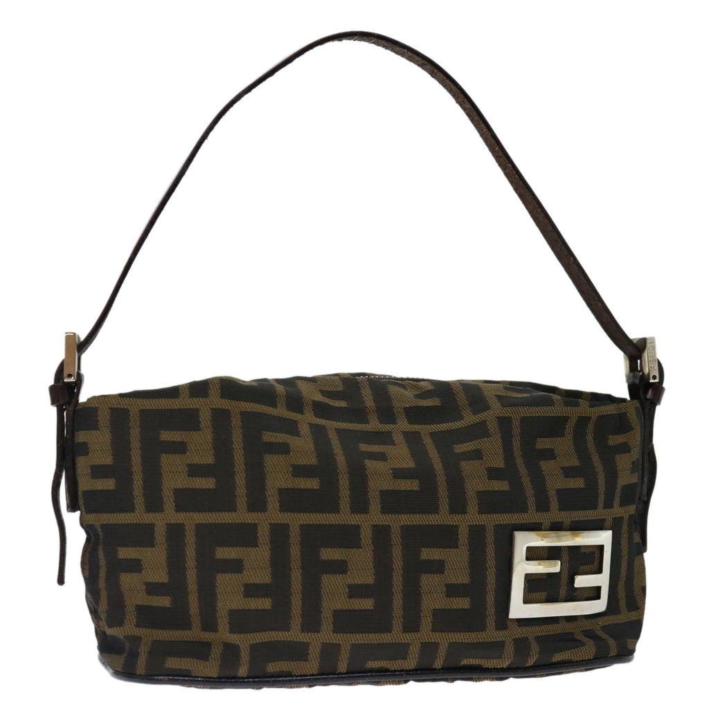 FENDI Zucca Canvas Hand Bag Brown Blackyk11574