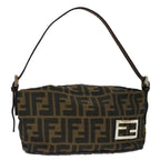 FENDI Zucca Canvas Hand Bag Brown Blackyk11574