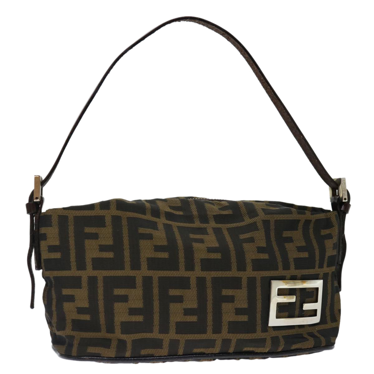 FENDI Zucca Canvas Hand Bag Brown Blackyk11574