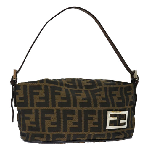 FENDI Zucca Canvas Hand Bag Brown Blackyk11574